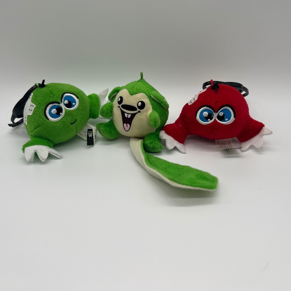 Vintage Neopets Meerca Kiko Plush Lot of 3 Green Red Bag Clip Keychain Plushies